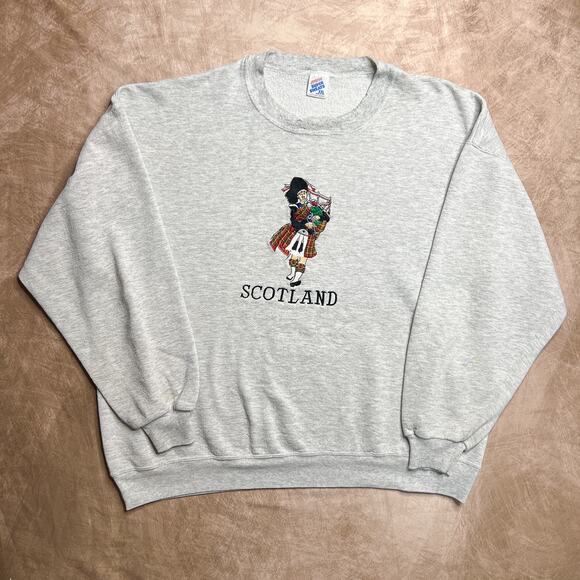 Vintage 90s Jerzees Scotland Embroidered Sweatshirt Gray Bagpipe Men's XXL Euro - Picture 10 of 10